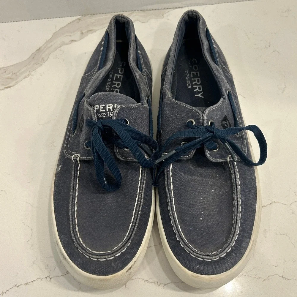 Sperry Top-Sider Boat Shoes Deck Shoes Mens Size 8 Navy Blue Canvas 2-Eye